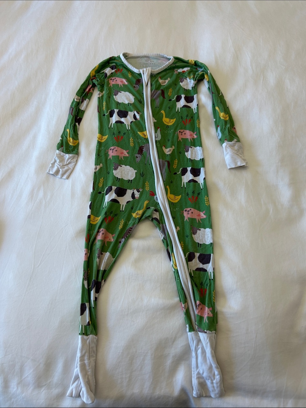 Little Sleepies Green Farm Animal Zip Pajamas